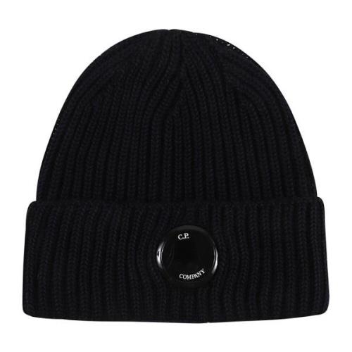 Blauwe Geribbelde Gebreide Beanie Muts C.p. Company , Black , Heren