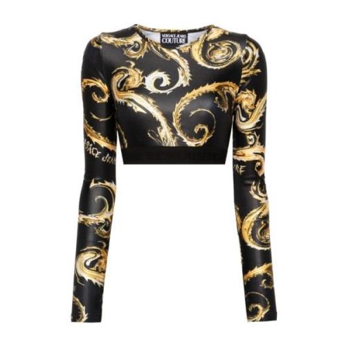 Zwarte longsleeve top damesmode Versace Jeans Couture , Multicolor , D...