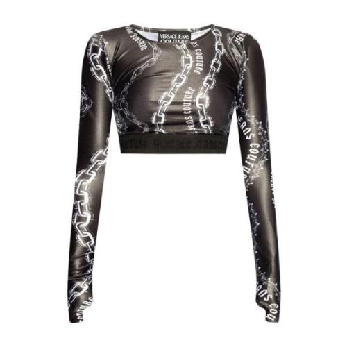 Zwarte longsleeve top voor vrouwen Versace Jeans Couture , Black , Dam...