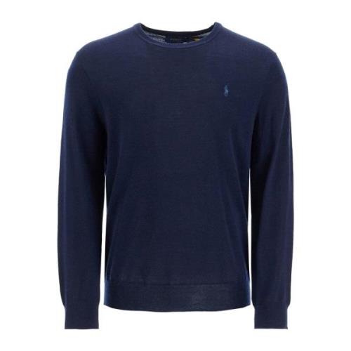 Geborduurde Crewneck Wollen Trui Polo Ralph Lauren , Blue , Heren