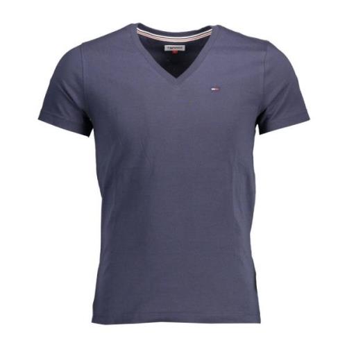 Blauw Katoen Heren V-Hals T-Shirt Tommy Hilfiger , Blue , Heren