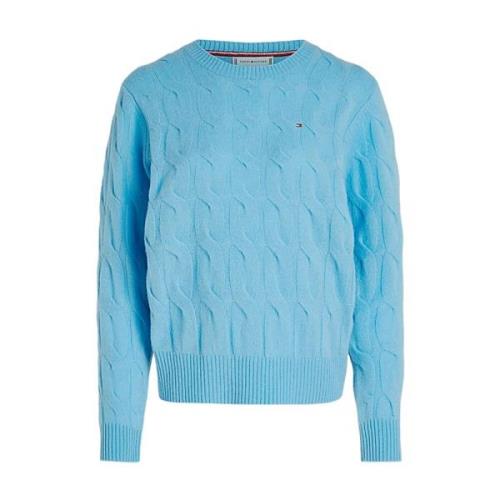 Klassieke Cable-Knit Trui Tommy Hilfiger , Blue , Dames