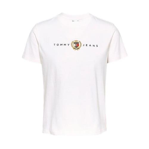 Gebreide Kraag Korte Mouw T-Shirt Tommy Hilfiger , White , Dames