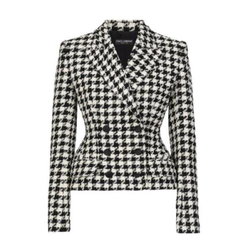 Geruite Double-Breasted Wollen Blazer Dolce & Gabbana , Gray , Dames