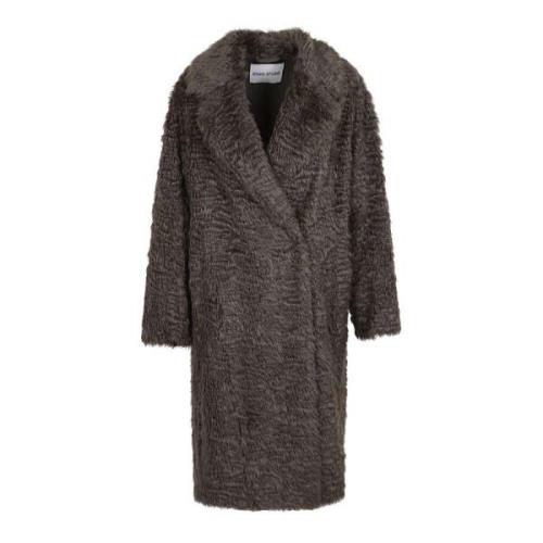 Luxe Faux Fur Shearling Jas Stand Studio , Gray , Dames