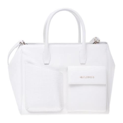 Handbag in white leather with crocodile print Baldinini , White , Dame...