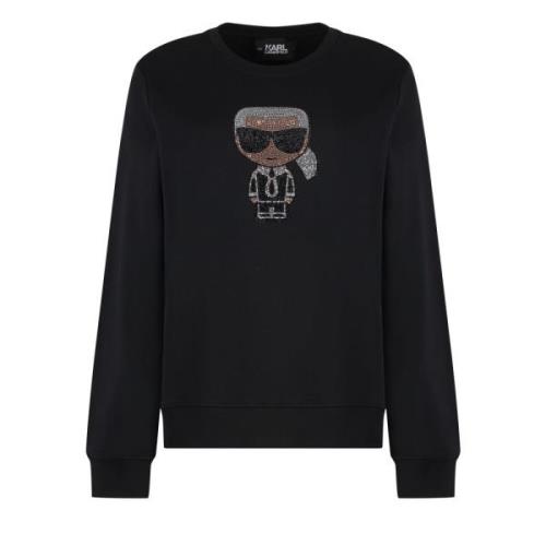 Katoenen sweatshirt met strasslogo Karl Lagerfeld , Black , Dames