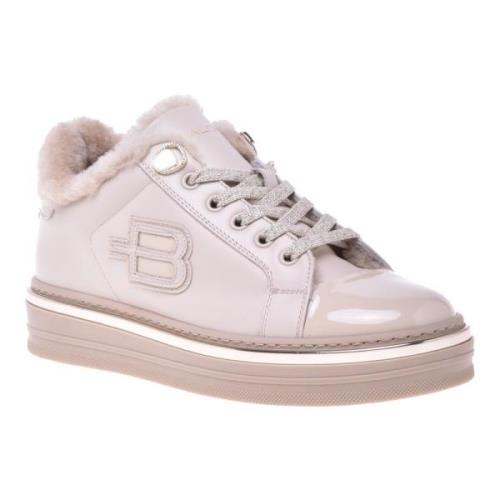 Trainers in vanilla leather and patent leather Baldinini , Beige , Dam...