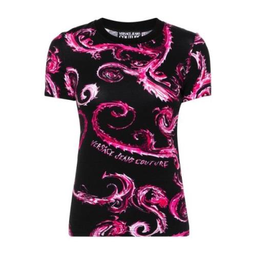 Zwart T-shirt met katoenen details Versace Jeans Couture , Black , Dam...