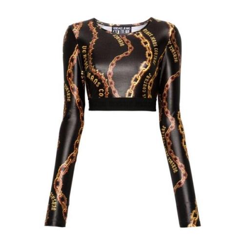 Stijlvol Zwart Langemouwtop Versace Jeans Couture , Black , Dames