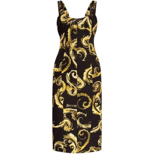 Zwarte Midi Jurk voor Vrouwen Versace Jeans Couture , Black , Dames