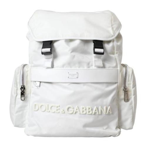 Logo Rugzak met Kalfsleren Details Dolce & Gabbana , White , Heren