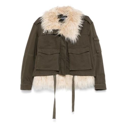 Olijfgroene Parka Jas met Nepbontafwerking Dondup , Green , Dames