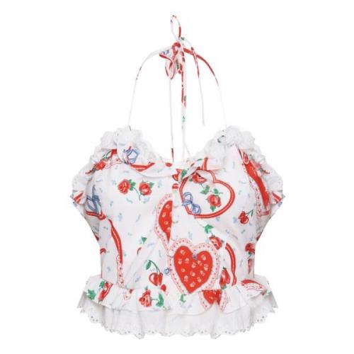 Retro Print Kant Top Rood For Love & Lemons , Red , Dames