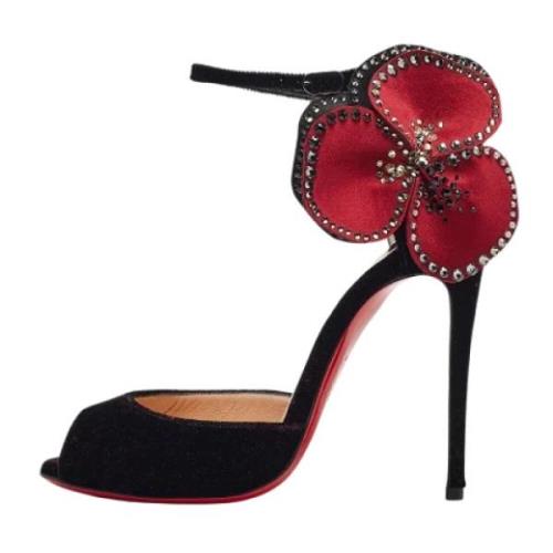 Pre-owned Velvet sandals Christian Louboutin Pre-owned , Black , Dames