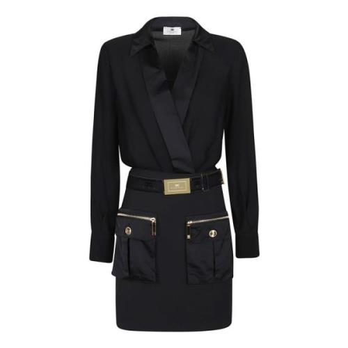 Stijlvolle Mini Jurk met Riem Elisabetta Franchi , Black , Dames