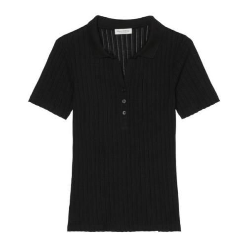 Pointelle polo shirt regular Marc O'Polo , Black , Dames