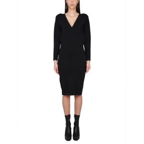 Elegant V-Neck Midi Day Dress Stella McCartney , Black , Dames