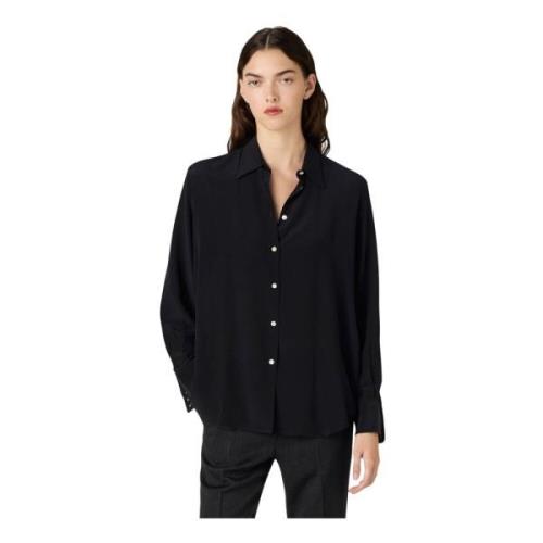 Zijden Blouse met Puntkraag Massimo Alba , Black , Dames