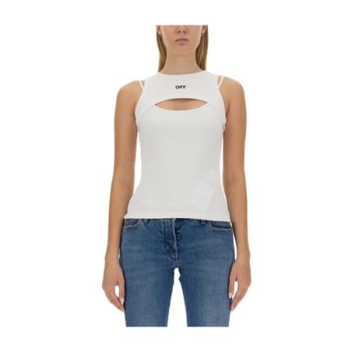 Mouwloze top met logo in slim fit Off White , White , Dames