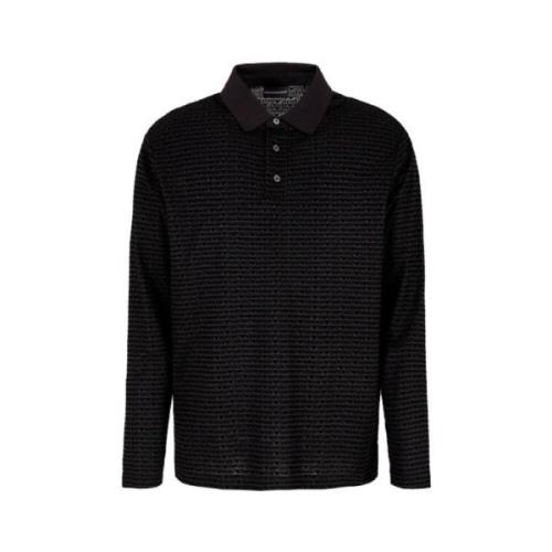 Lange Mouw Logo Flocked Polo Armani , Black , Heren