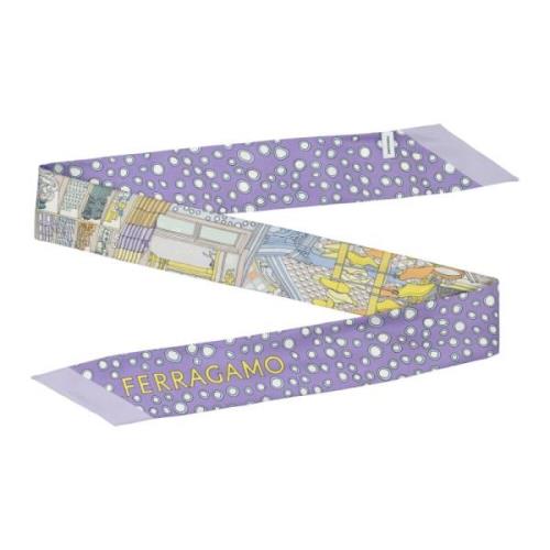 Atelier Print Zijden Mini Bandeau Sjaal Salvatore Ferragamo , Purple ,...