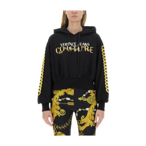 Logo Hoodie voor vrouwen Versace Jeans Couture , Black , Dames