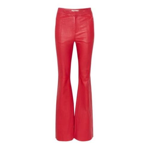 Rode Flare Leren Broek Gestuz , Red , Dames