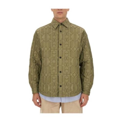 Monogram Casual Shirt Palm Angels , Green , Heren