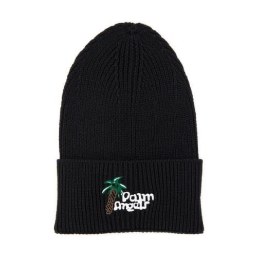 Italiaanse wollen blend beanie muts Palm Angels , Black , Heren