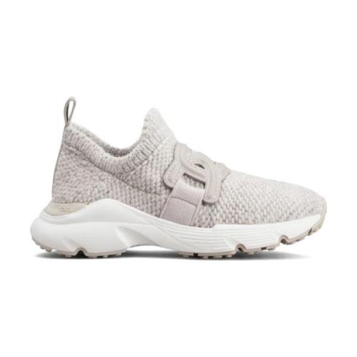 Gebreide Slip-On Sneakers met Leren Ketting Tod's , Gray , Dames