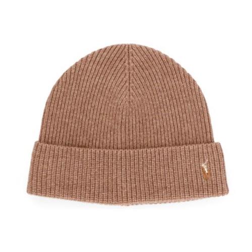 Geborduurd Logo Wollen Beanie Hoed Polo Ralph Lauren , Brown , Heren