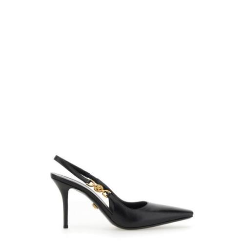 Leren Medium Hak Pumps Gemaakt in Italië Versace , Black , Dames