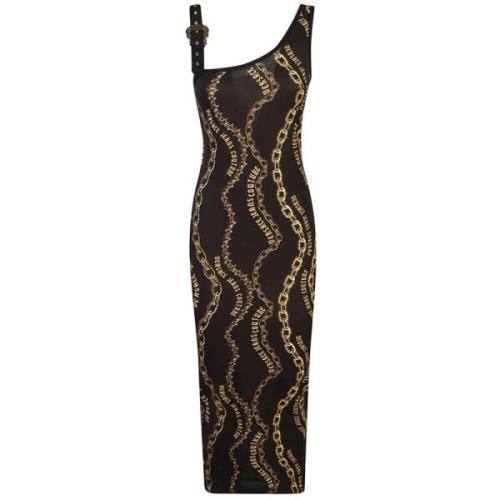 Zwarte Midi Jurk voor Vrouwen Versace Jeans Couture , Black , Dames