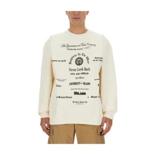 Logo Sweatshirt Verhoog Casual Stijl Msgm , Beige , Heren