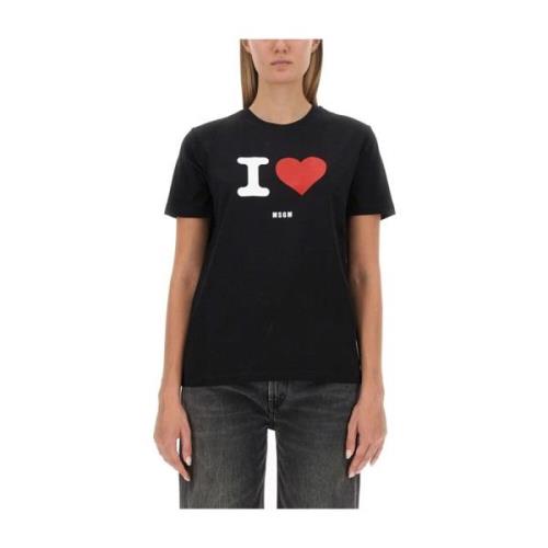 Logo Print T-Shirt voor Vrouwen Msgm , Black , Dames