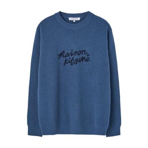 Ronde hals trui Handwritting stijl Maison Kitsuné , Blue , Heren