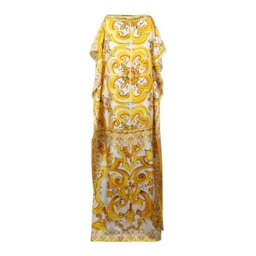 Majolica Zijden Maxi Jurk Dolce & Gabbana , Yellow , Dames