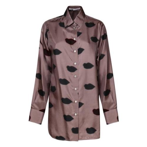 Taupe Lips Print Boyfriend Shirt Stella McCartney , Brown , Dames