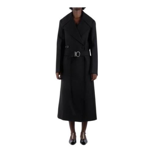 Luxe Zwarte Wollen Ceintuurjas Jil Sander , Black , Dames