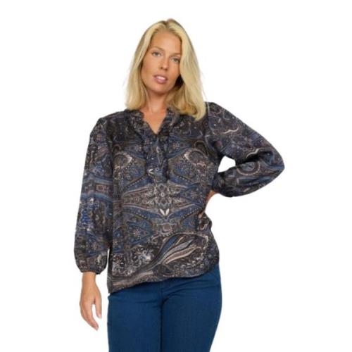 Blauwe Paisley Zijden Blouse Top 2-Biz , Blue , Dames