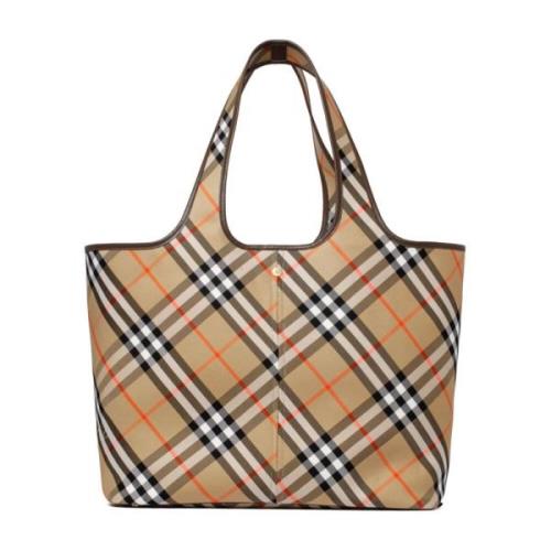 Vintage Check Tote Tas Burberry , Beige , Dames