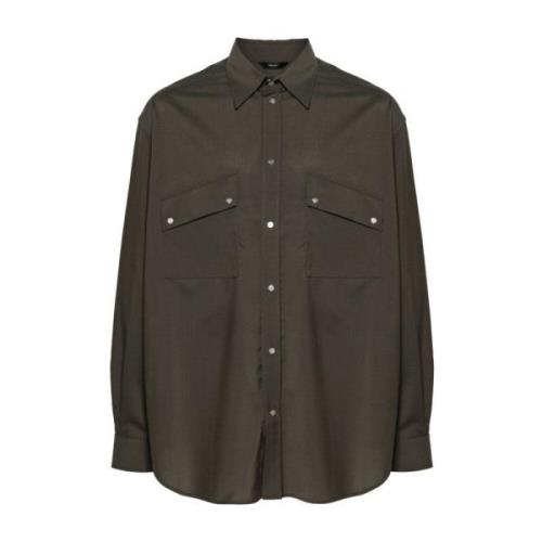 Lichte wollen overshirt in Cipresso-stijl Fendi , Green , Heren