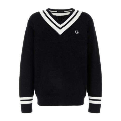 Gestreepte V-hals Trui Fred Perry , Black , Heren