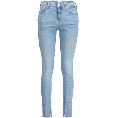 Blauwe Katoenen Jeans met Was Effect Tommy Hilfiger , Blue , Dames