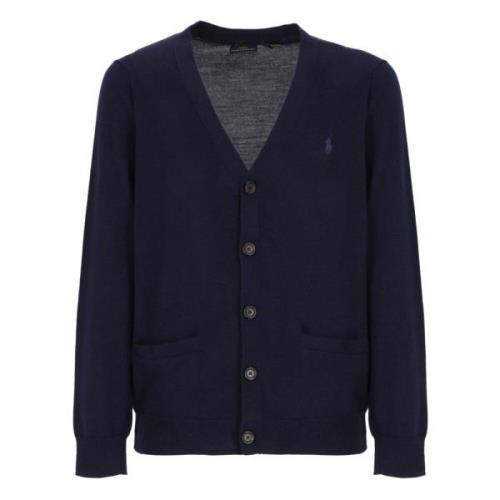 Blauwe Merinowollen V-Hals Cardigan voor Heren Ralph Lauren , Blue , H...