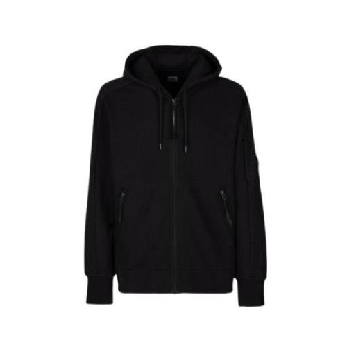 Heren Diagonal Raised Fleece Hoodie C.p. Company , Black , Heren