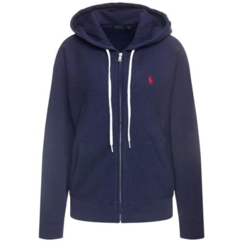 Hooded Gebreide Trui met Ritssluiting Ralph Lauren , Blue , Dames