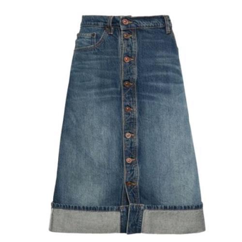 Whiskered Denim Midi Rok met Split Victoria Beckham , Blue , Dames