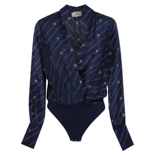 Zijden Georgette Cross-Over Blouse Elisabetta Franchi , Blue , Dames